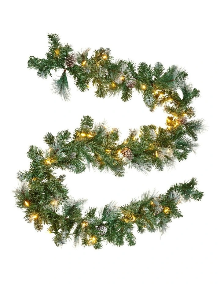Prelit Bayville Pine Christmas Garland 274cm in White image 1
