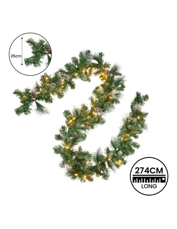 Prelit Bayville Pine Christmas Garland 274cm in White image 3