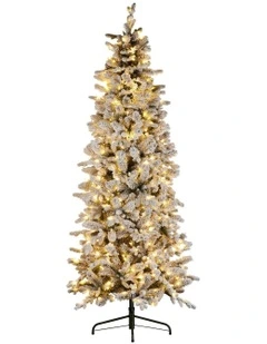 Snowy Dorchester Pencil Christmas Tree Pine Cones LED Lights 7.5ft in Multi