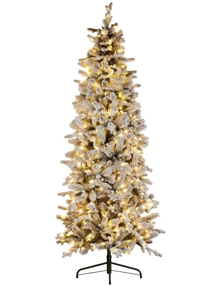 Snowy Dorchester Pencil Christmas Tree Pine Cones LED Lights 7.5ft in Multi image 1