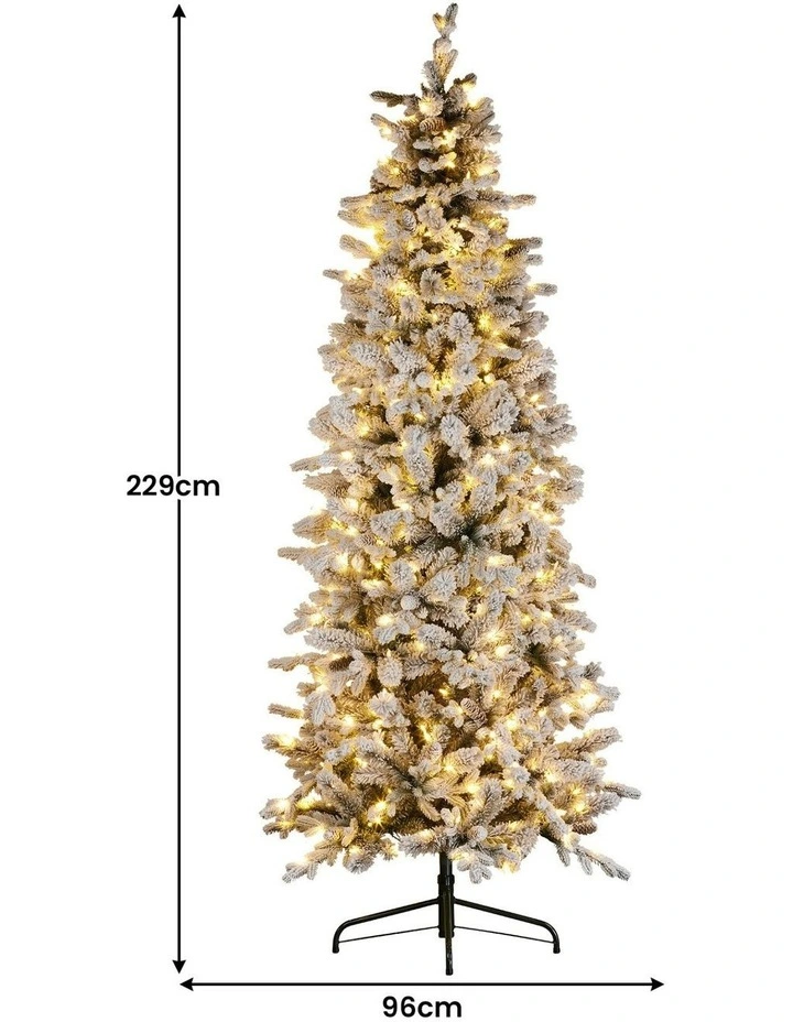 Snowy Dorchester Pencil Christmas Tree Pine Cones LED Lights 7.5ft in Multi image 3