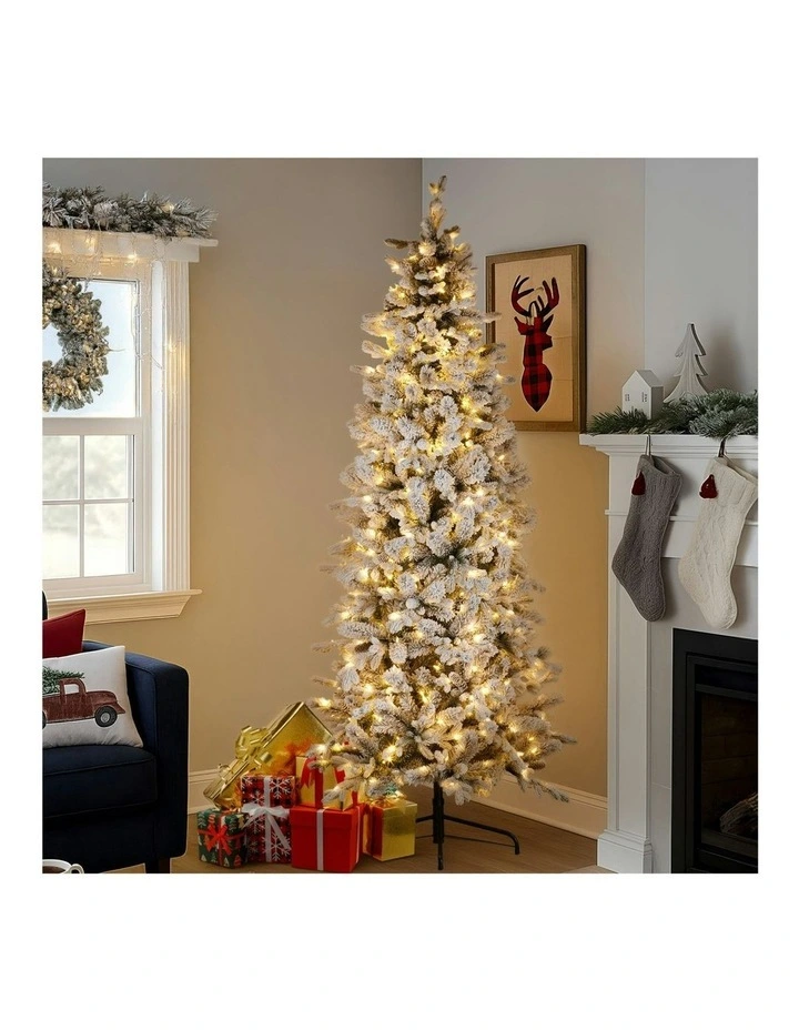 Snowy Dorchester Pencil Christmas Tree Pine Cones LED Lights 7.5ft in Multi image 4