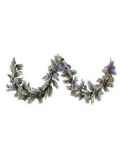 Battery Operated Christmas Garland With LED Lights & Timer 274cm in Multi