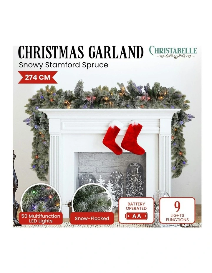 Battery Operated Christmas Garland With LED Lights & Timer 274cm in Multi image 7