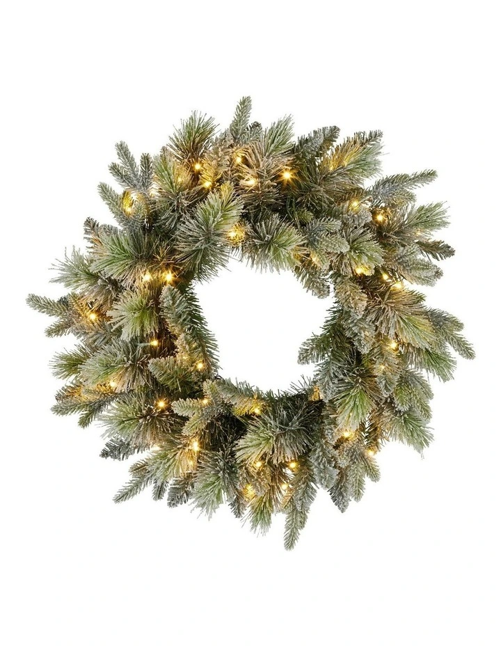 Battery Operated Christmas Wreath With LED Lights & Timer 61cm in Multi image 2