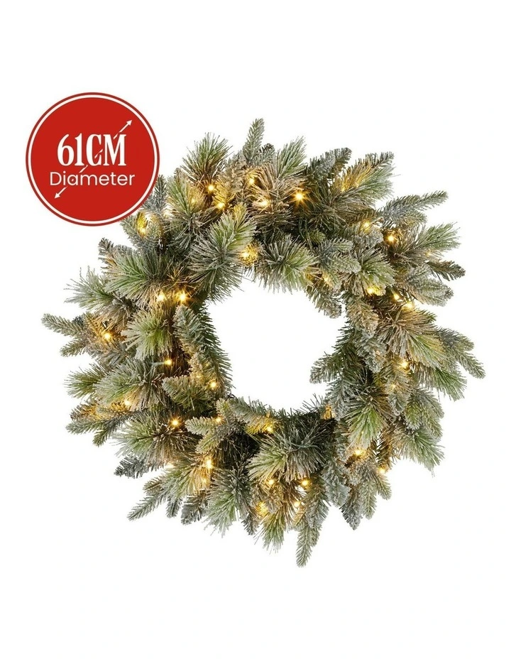 Battery Operated Christmas Wreath With LED Lights & Timer 61cm in Multi image 3