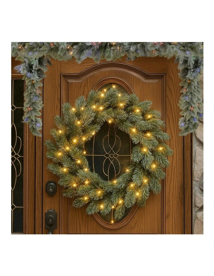 Battery Operated Christmas Wreath With LED Lights & Timer 61cm in Multi image 6