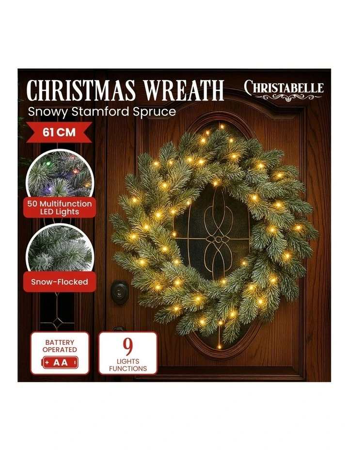 Battery Operated Christmas Wreath With LED Lights & Timer 61cm in Multi image 7