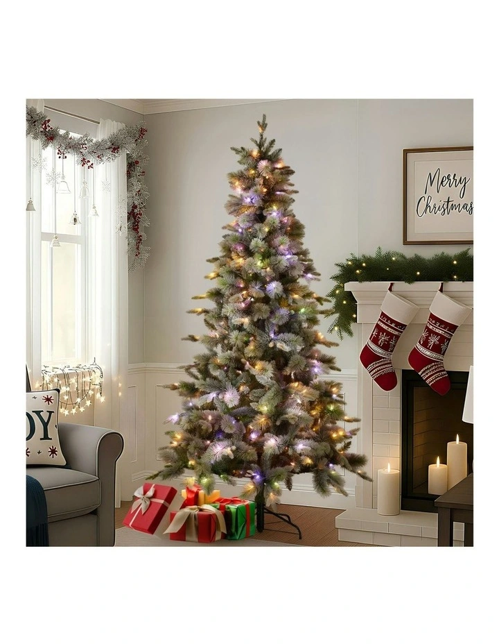 White Coloured LED Lights & Foot Pedal Christmas Tree 7.5ft in Green image 5