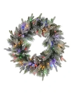 Battery Operated Christmas Wreath With LED Lights & Timer 76cm in Multi