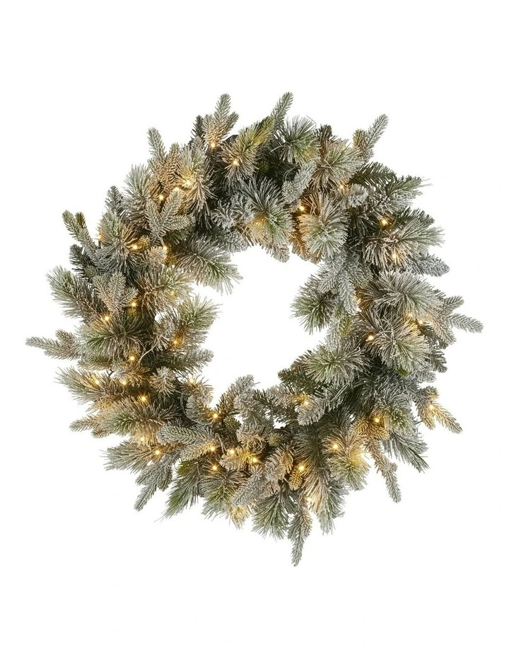 Battery Operated Christmas Wreath With LED Lights & Timer 76cm in Multi image 2