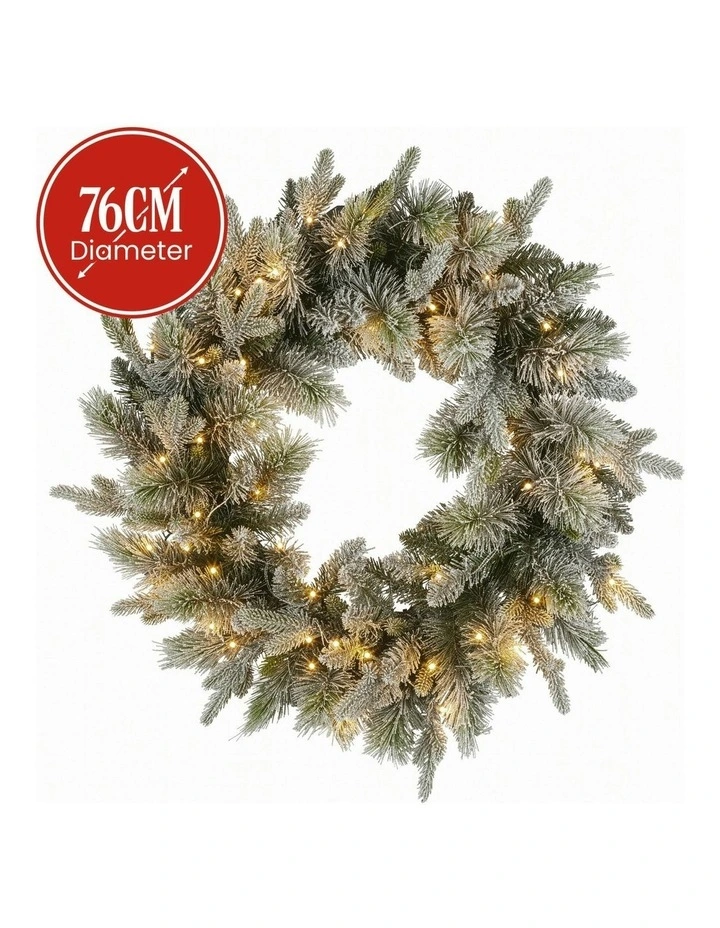 Battery Operated Christmas Wreath With LED Lights & Timer 76cm in Multi image 3