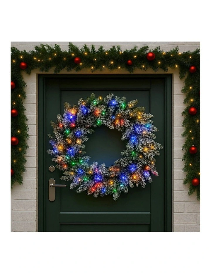 Battery Operated Christmas Wreath With LED Lights & Timer 76cm in Multi image 6
