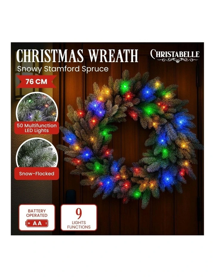 Battery Operated Christmas Wreath With LED Lights & Timer 76cm in Multi image 7