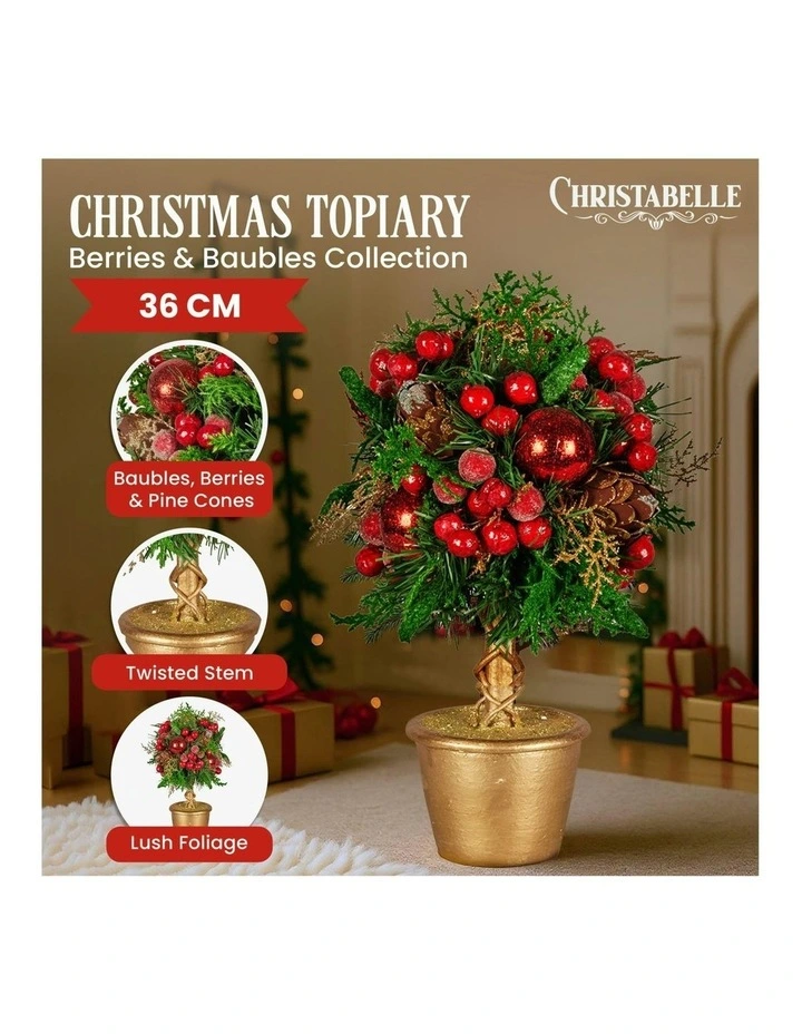 Christmas Tabletop Topiary With Berries Baubles And Pine Cones 36cm in Multi image 2