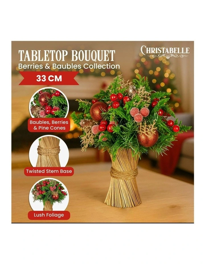 Christmas Bouquet Floral Centrepiece With Berries & Baubles 33cm in Multi image 2