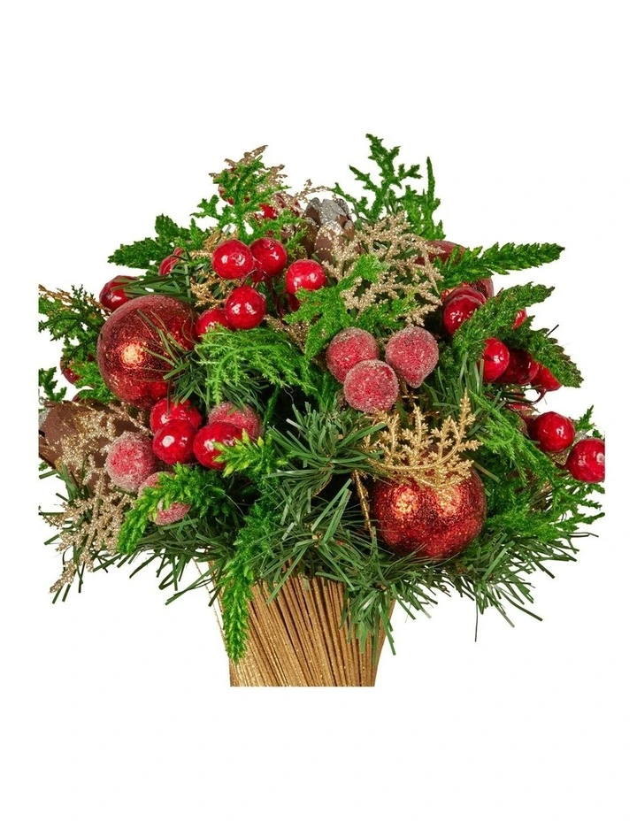 Christmas Bouquet Floral Centrepiece With Berries & Baubles 33cm in Multi image 3
