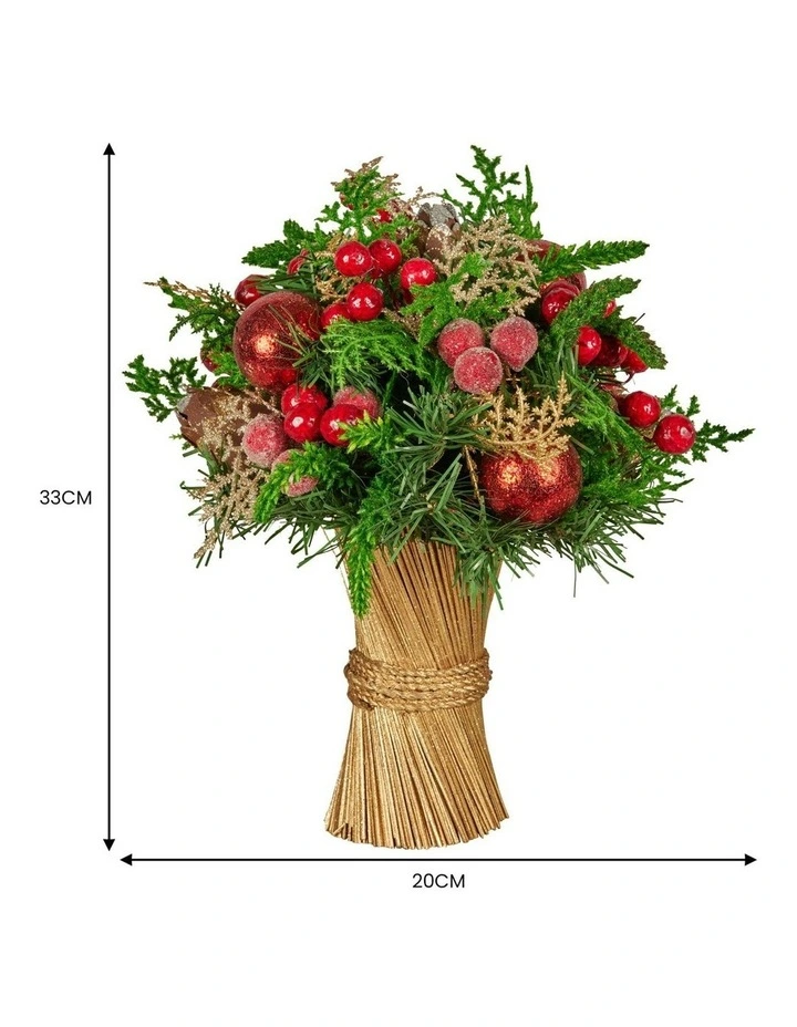 Christmas Bouquet Floral Centrepiece With Berries & Baubles 33cm in Multi image 4