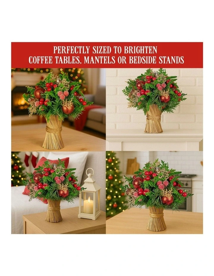 Christmas Bouquet Floral Centrepiece With Berries & Baubles 33cm in Multi image 7