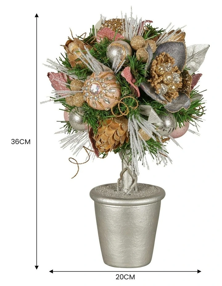 Christmas Tabletop Topiary With Jewelled Baubles And Pine Cone in Multi image 3