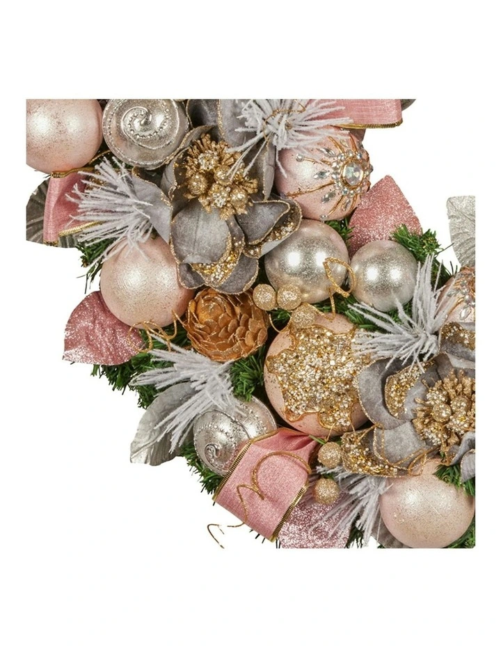 Christmas Wreath with Jewelled Baubles, Foliage, Flowers, Ribbon & Berries in Multi image 2