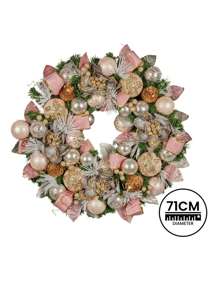 Christmas Wreath with Jewelled Baubles, Foliage, Flowers, Ribbon & Berries in Multi image 3