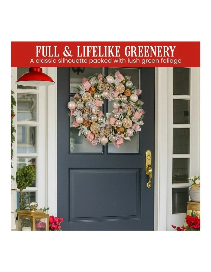 Christmas Wreath with Jewelled Baubles, Foliage, Flowers, Ribbon & Berries in Multi image 4