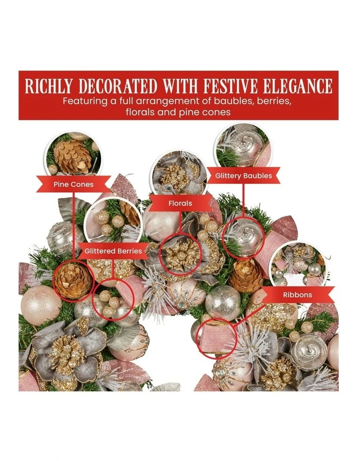 Christmas Wreath with Jewelled Baubles, Foliage, Flowers, Ribbon & Berries in Multi image 5