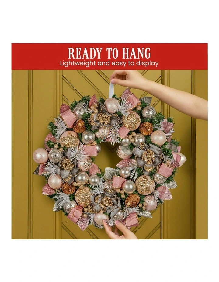 Christmas Wreath with Jewelled Baubles, Foliage, Flowers, Ribbon & Berries in Multi image 7