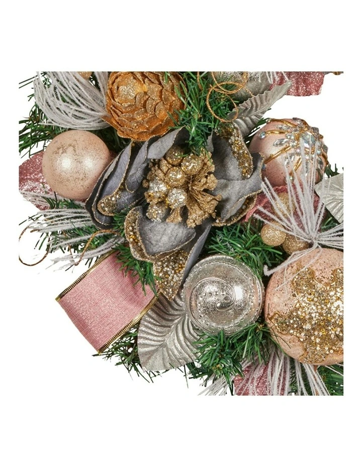 Christmas Wreath With Jewelled Baubles, Foliage, Flowers, Pine Cones, Ribb in Multi image 2