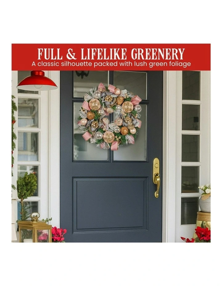 Christmas Wreath With Jewelled Baubles, Foliage, Flowers, Pine Cones, Ribb in Multi image 4