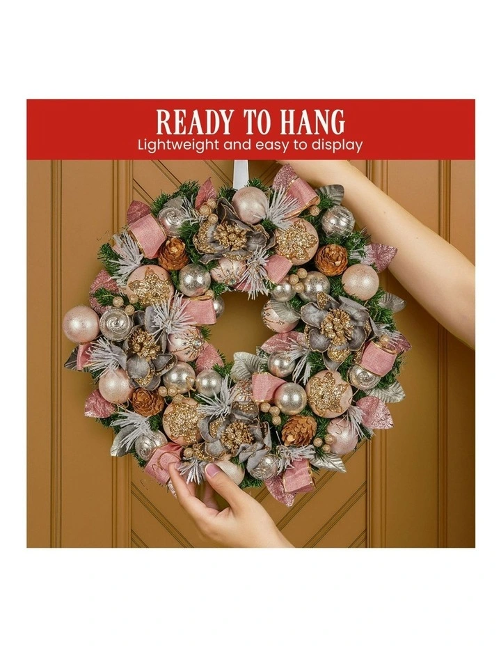 Christmas Wreath With Jewelled Baubles, Foliage, Flowers, Pine Cones, Ribb in Multi image 7