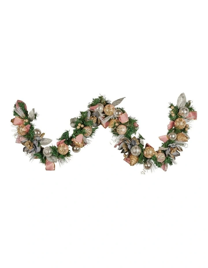 Christmas Garland With Jewelled Baubles, Flowers, Ribbon & Berries in Multi image 1