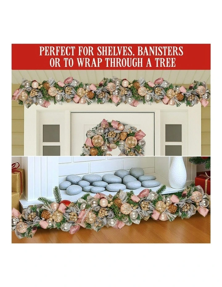 Christmas Garland With Jewelled Baubles, Flowers, Ribbon & Berries in Multi image 6