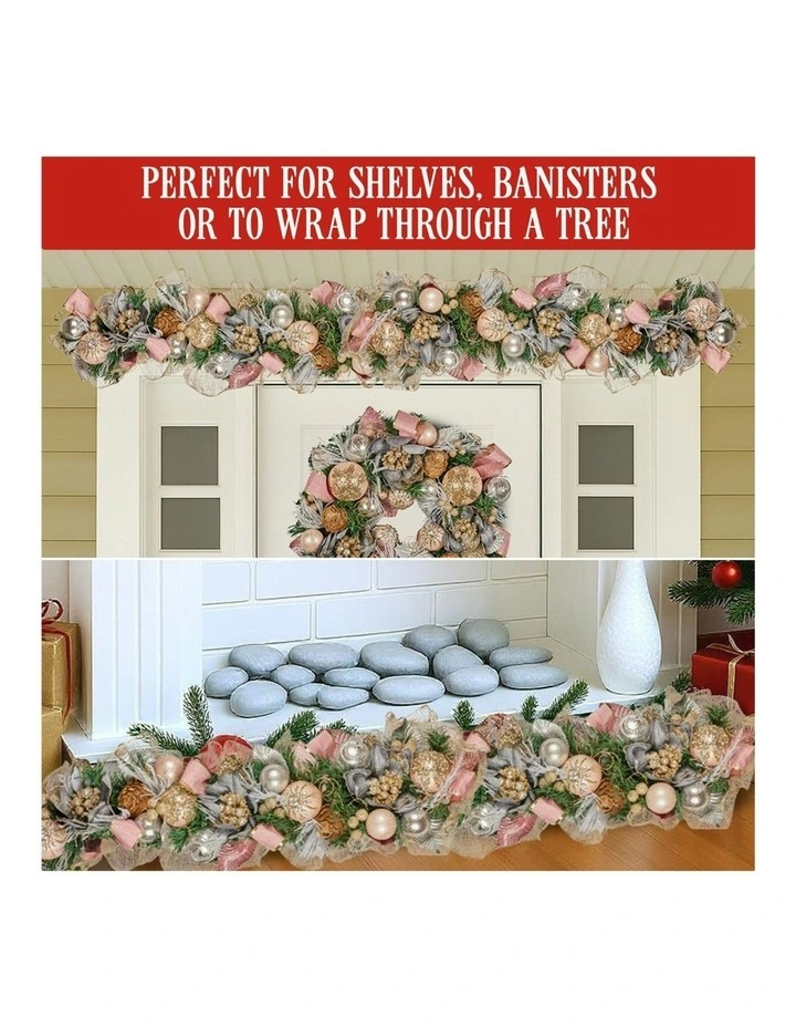 Christmas Garland with Jewelled Baubles & Berries Pre Decorated Festive in Multi image 6