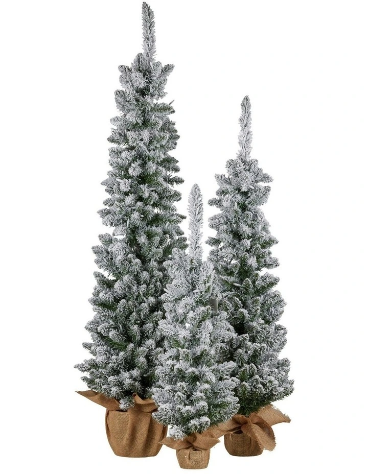Christmas Trees with LED Lights & Hessian Base Set Of 3 in Multi image 2