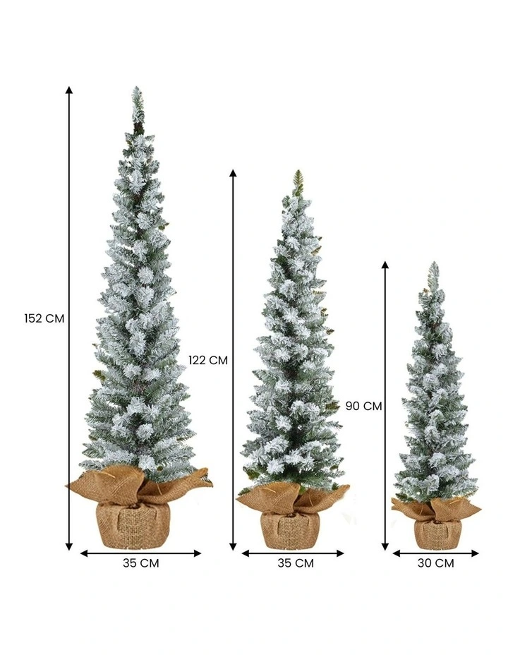 Christmas Trees with LED Lights & Hessian Base Set Of 3 in Multi image 3