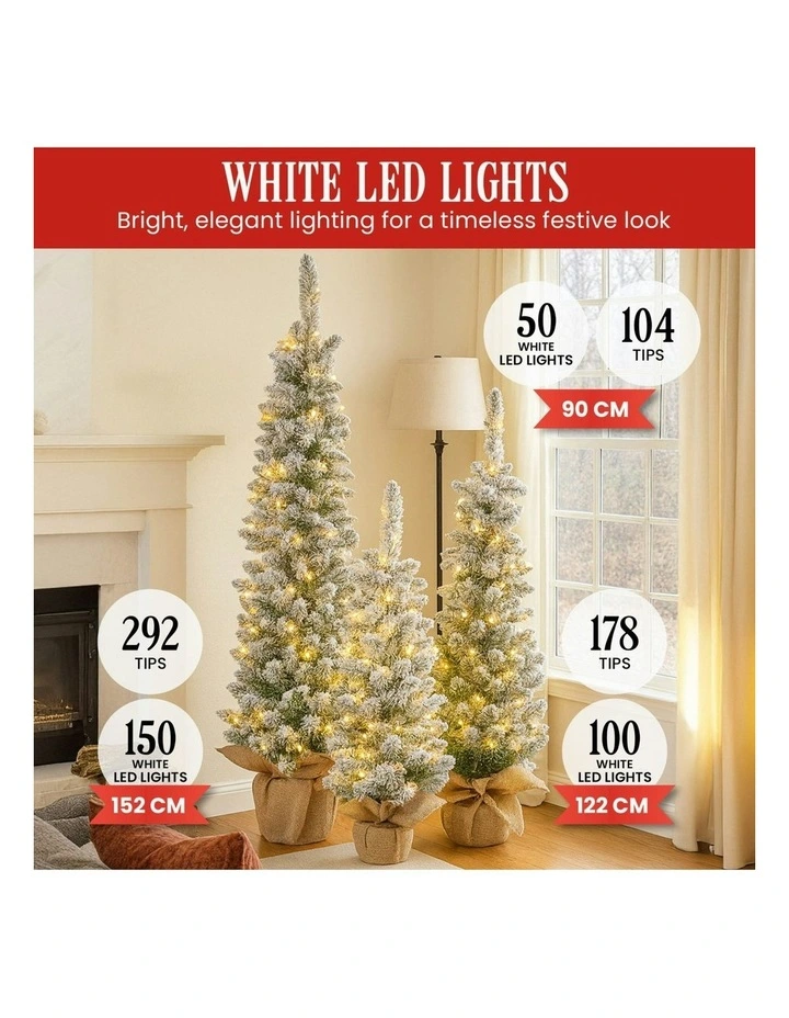 Christmas Trees with LED Lights & Hessian Base Set Of 3 in Multi image 6