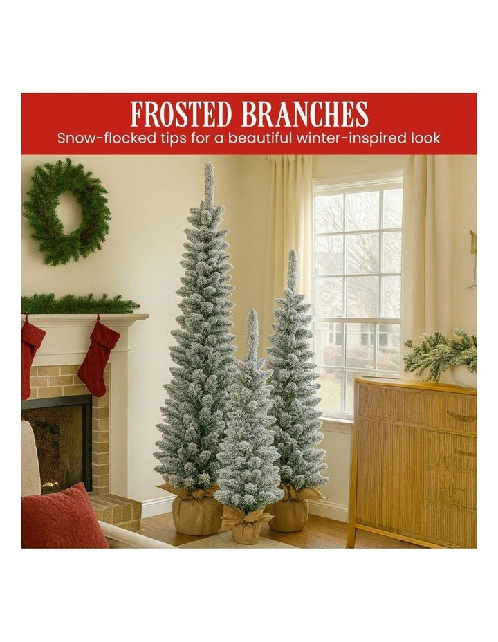 Christmas Trees with LED Lights & Hessian Base Set Of 3 in Multi image 7