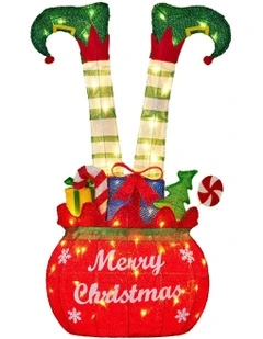 Elf Gift Sack Christmas Display Decoration With Wire Frame Construction 86cm in Multi