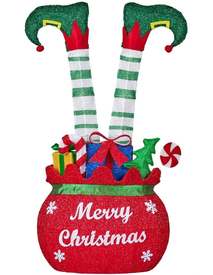 Elf Gift Sack Christmas Display Decoration With Wire Frame Construction 86cm in Multi image 3