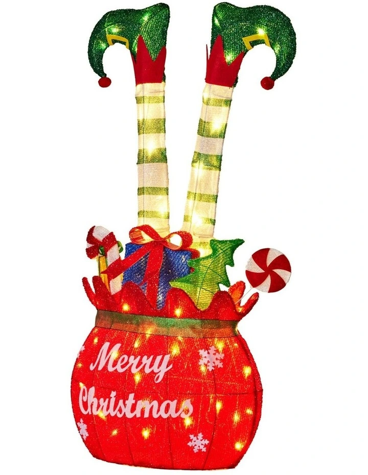 Elf Gift Sack Christmas Display Decoration With Wire Frame Construction 86cm in Multi image 4