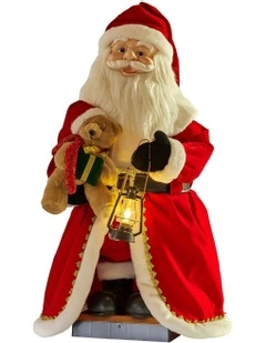 Animated Santa Claus Christmas Decor With Music & Glowing Lantern in Red