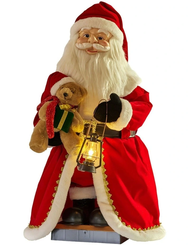 Animated Santa Claus Christmas Decor With Music & Glowing Lantern in Red image 1