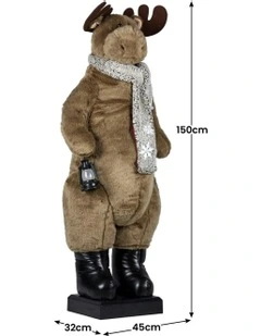 Animated Christmas Moose Decor With Music and Light-Up Lantern in Grey