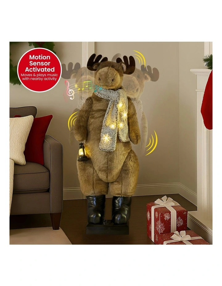 Animated Christmas Moose Decor With Music and Light-Up Lantern in Grey image 2