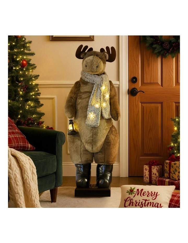 Animated Christmas Moose Decor With Music and Light-Up Lantern in Grey image 4