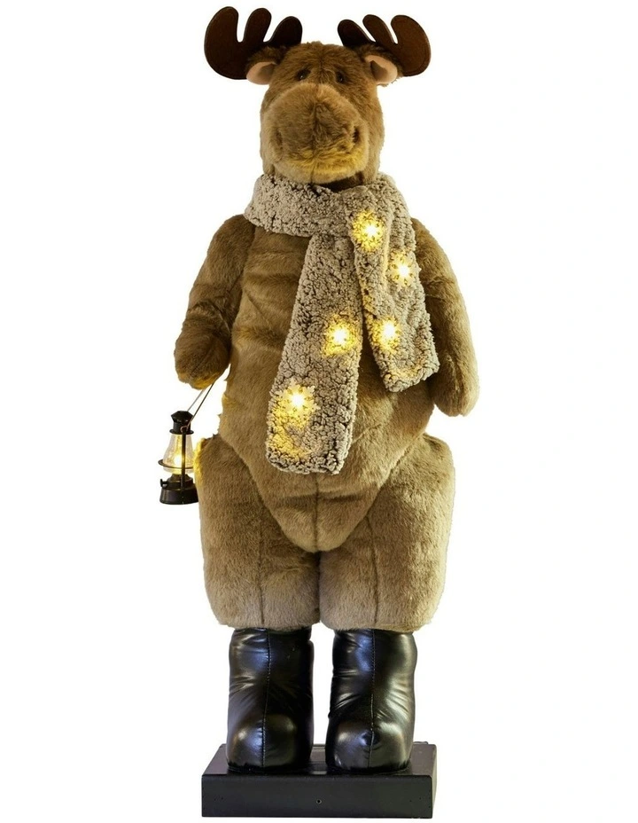 Animated Christmas Moose Decor With Music and Light-Up Lantern in Grey image 1
