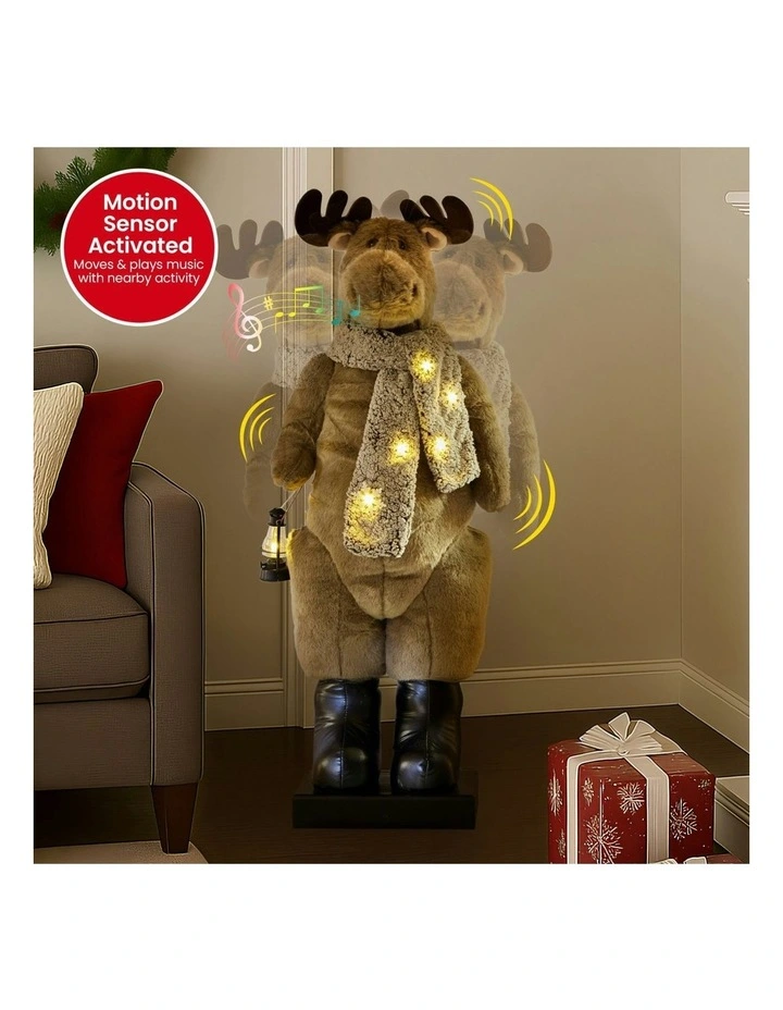 Animated Christmas Moose Decor With Music and Light-Up Lantern in Grey image 3