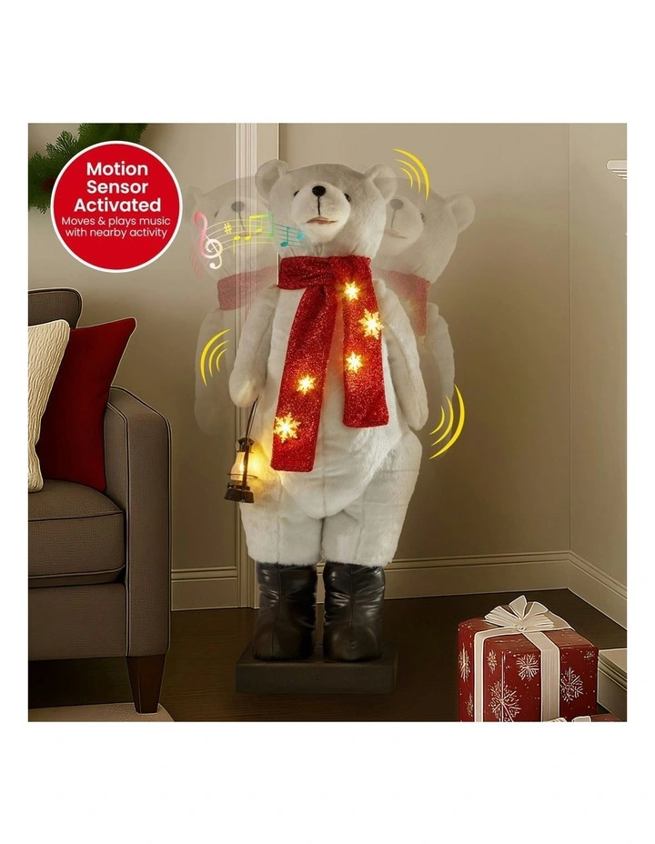 Animated Christmas Bear Decor With Music Light-Up Lantern in White image 3